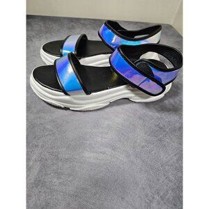 YOKI HOLOGRAPHIC WHITE AND BLACK STRAP SANDALS OPEN TOE WOMEN SIZE 11
